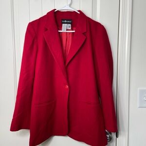Vintage Sag Harbor women’s solid red 100% wool button blazer jacket size 10‎